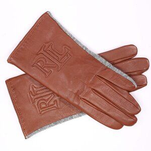 NWT Ralph Lauren Women Leather Gloves, Decorative LRL Stitching & Touch Glove